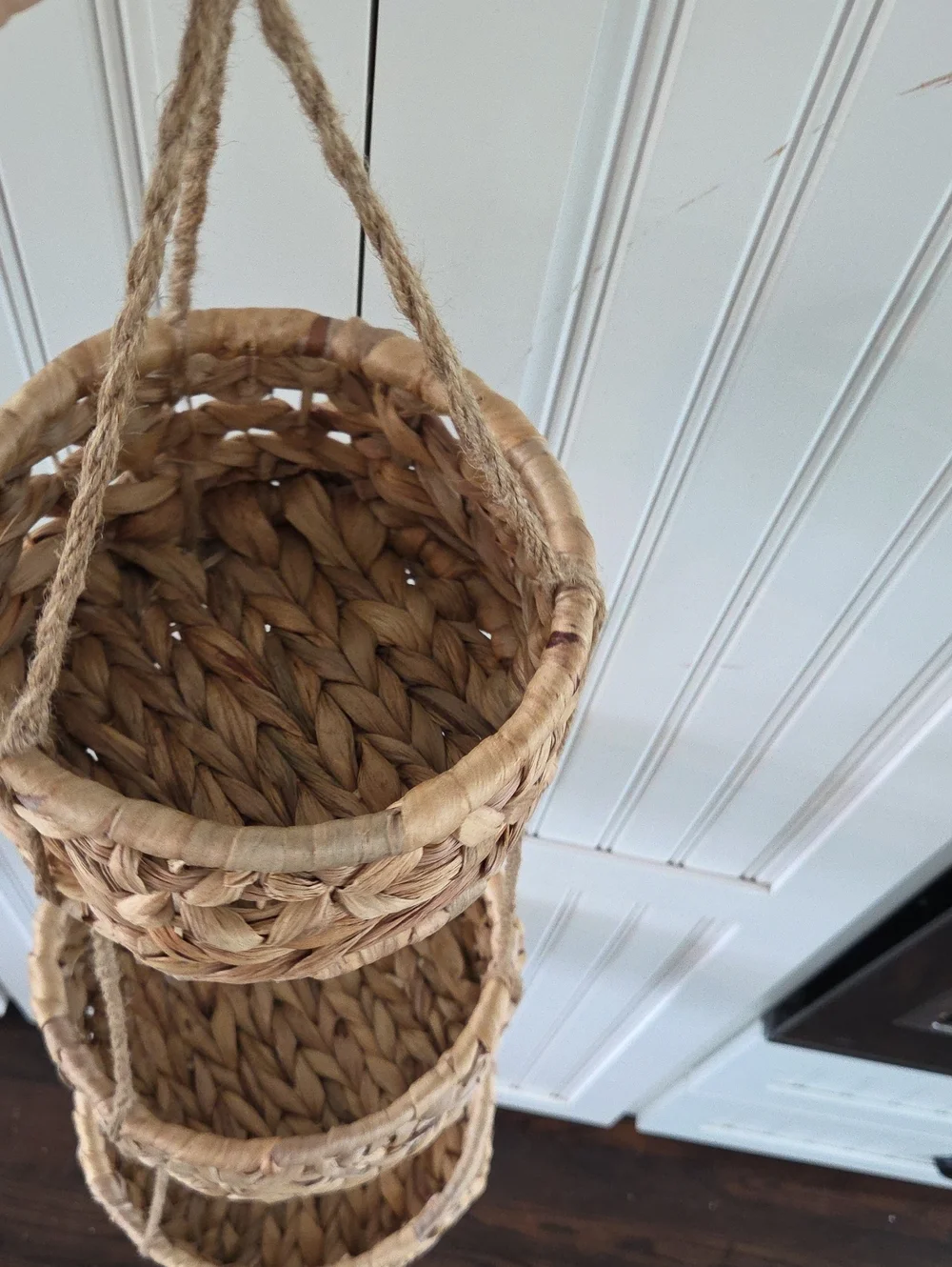 Hanging 3-Tier Woven Basket Organizer Fruit Basket - Natural